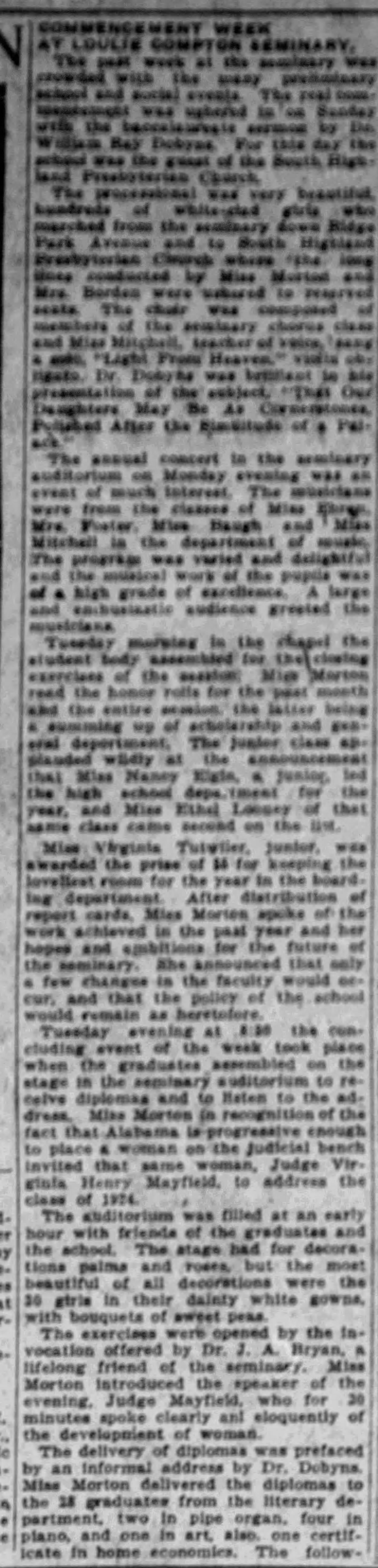 Commencement Week At Loulie Compton Seminary